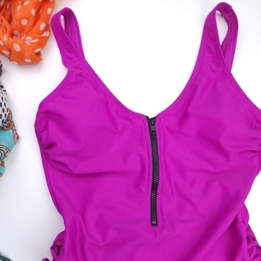 New Xhilaration Purple Pink One Piece Swimsuit Sz M - Picture 5 of 10